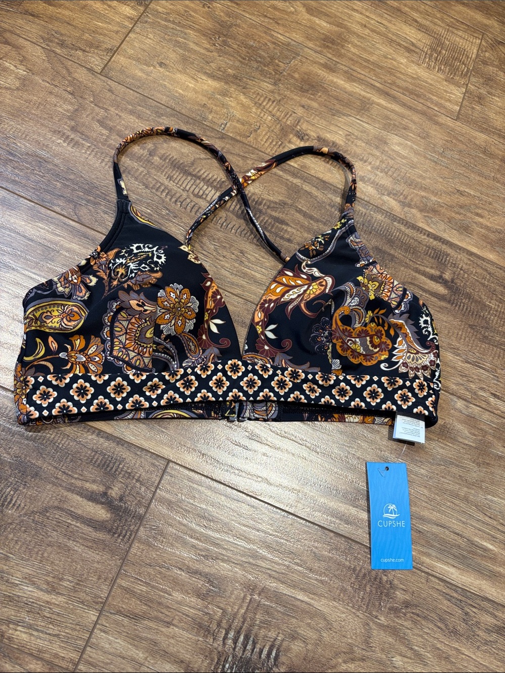 Cupshe Black Paisley Floral padded Bikini Top